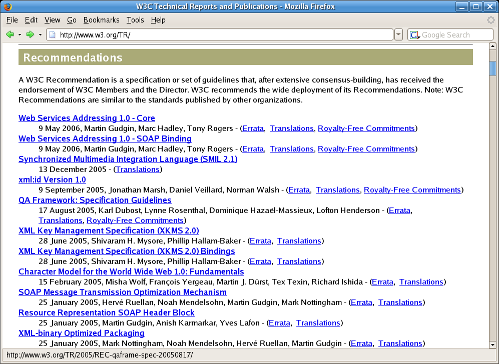 W3C TR page, showing mostly traditional document layout